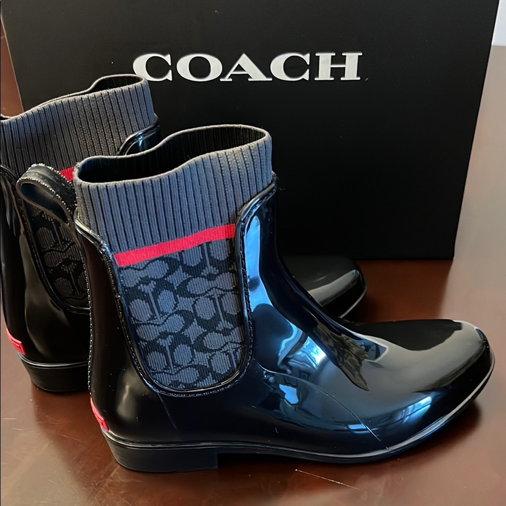 Coach Black and Gray Rain Boots